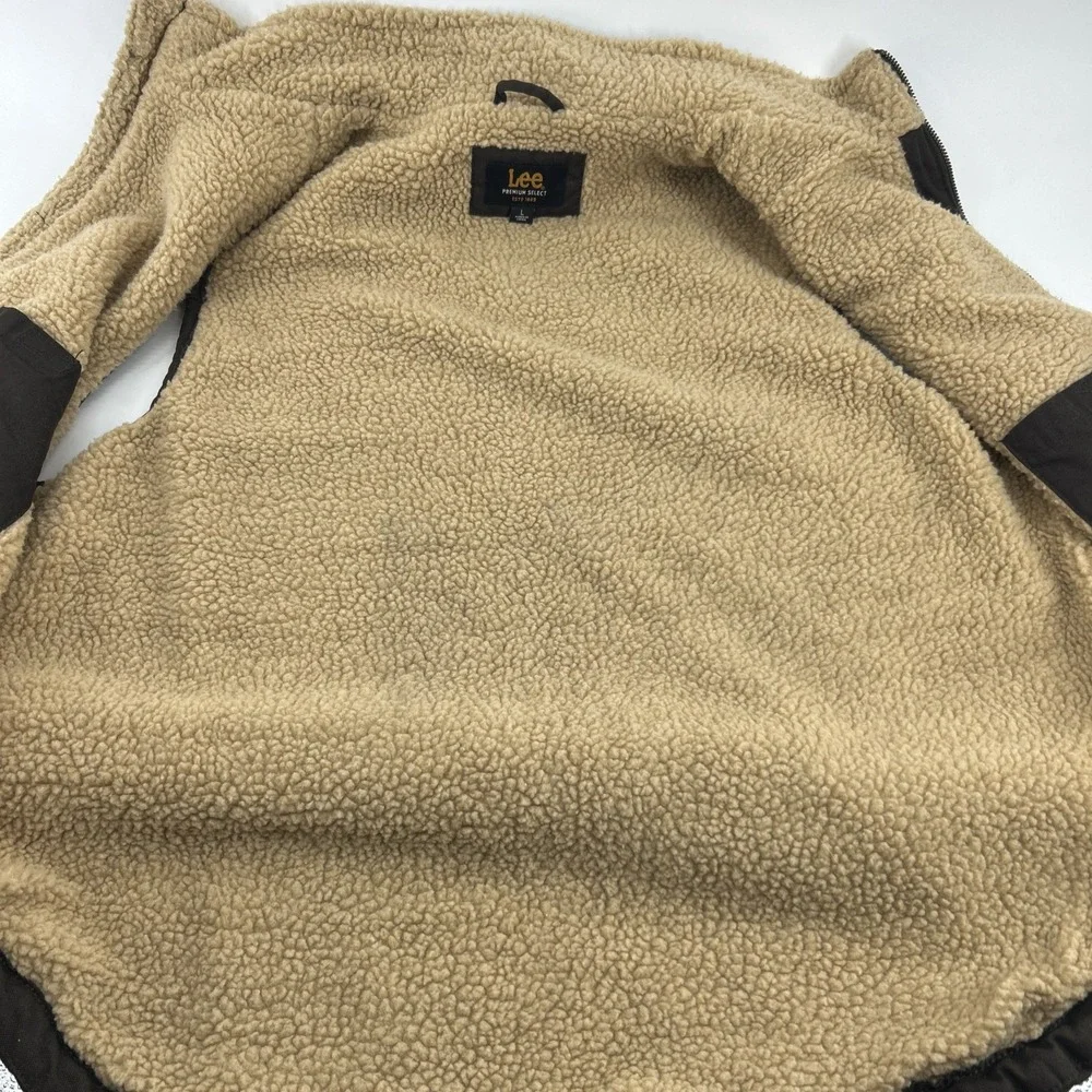 Lee Premium Select Fleece Vest Sherpa Men's Large Brown Front Zip Utility Casual